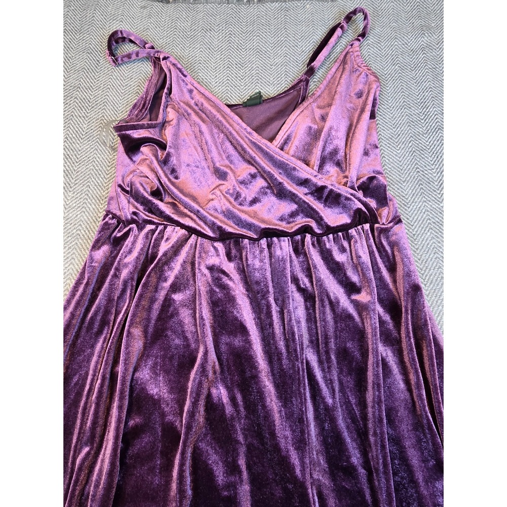 Wild Fable Purple Velvet Wide Leg Jumpsuit Surplice Wrap Spaghetti Strap Small - Picture 7 of 9